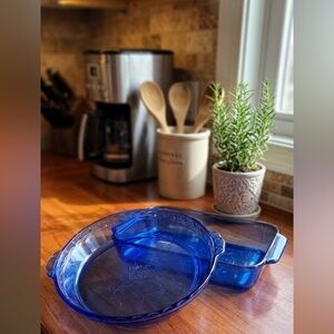 Vintage Cobalt Blue Pyrex Set | Model 229 Pie Plate & 232 Baking Dish
